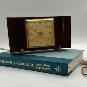 Mid Century Westclox Electric Alarm Clock - Solid Mahogany/Brass Feet - 1960
